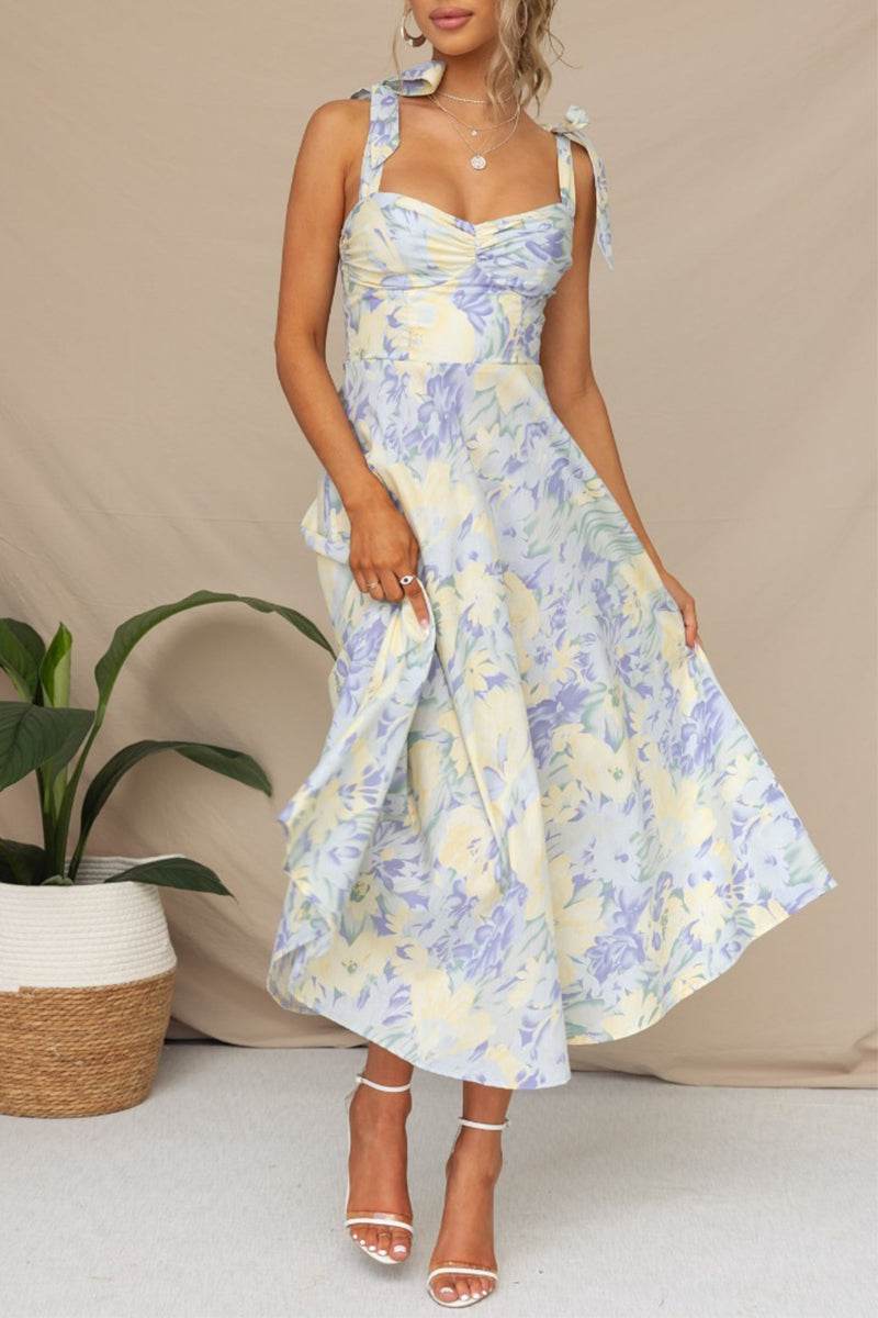 A-Line Midi Printed Chiffon Dress 782420913896 - COCOMELODY