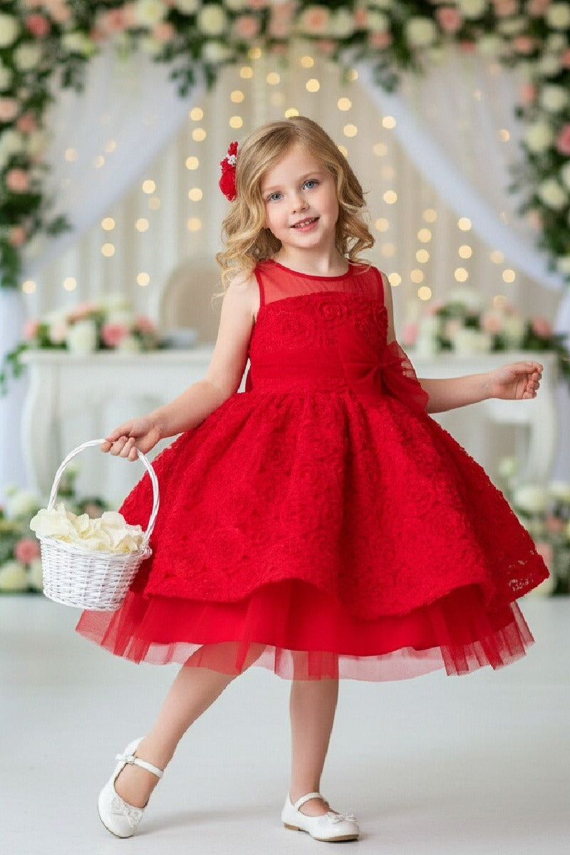 A-Line Illusion Neck Tulle Knee Length Flower Girl Dresses 1031516096156