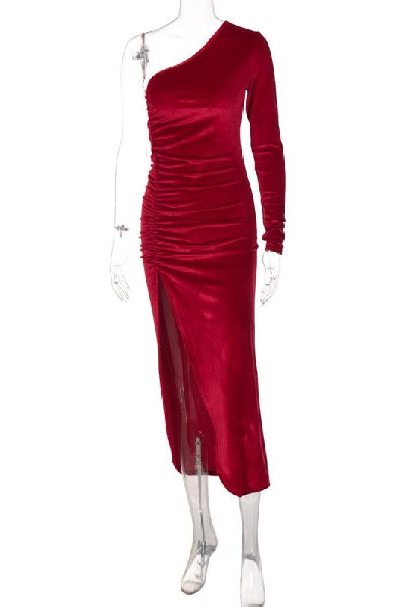Fashion slant shoulder long sleeve cocktail dress 661897771770 - COCOMELODY