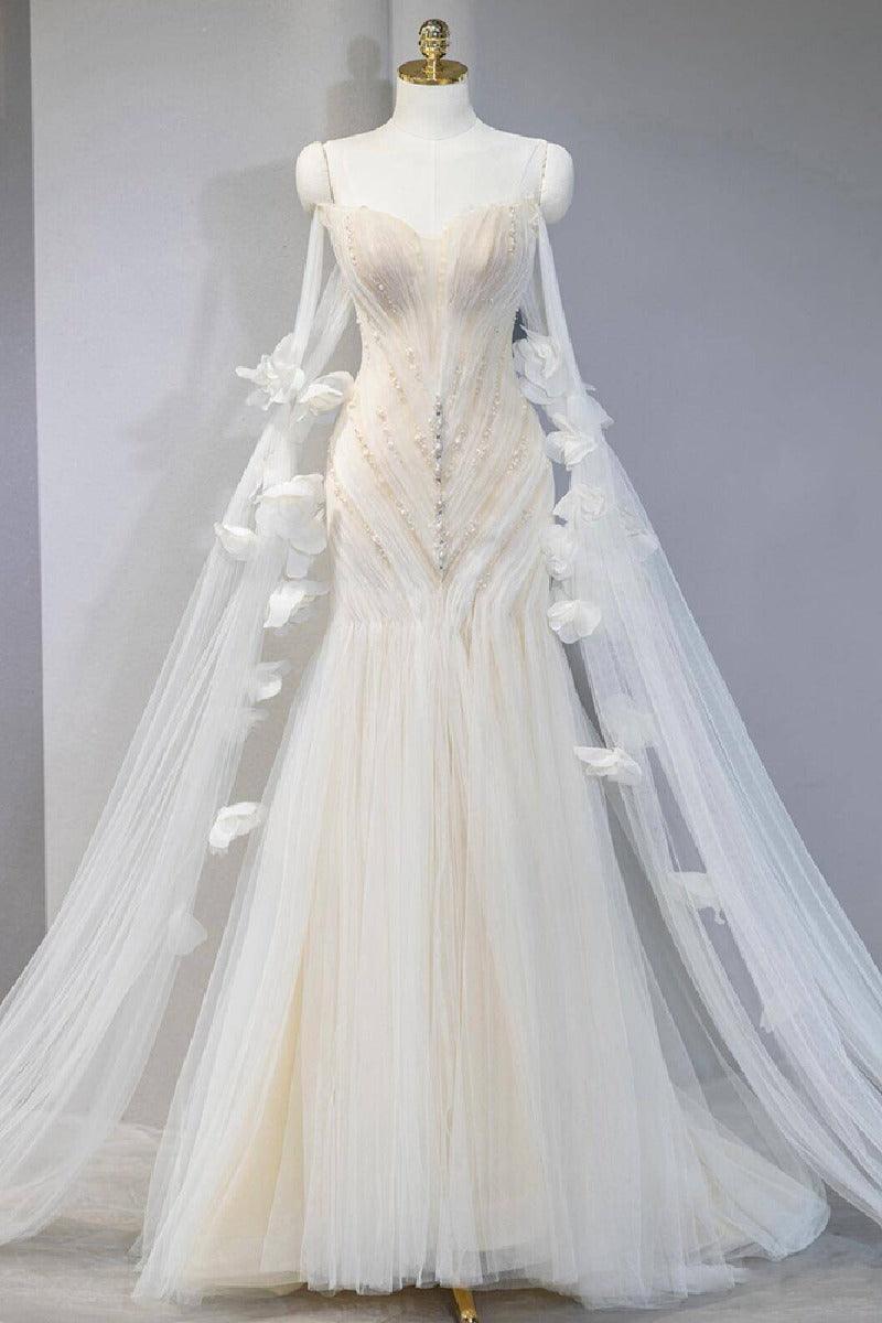 Trumpet-Mermaid Sweep-Brush Train Tulle Wedding Dress 827803420387 - COCOMELODY