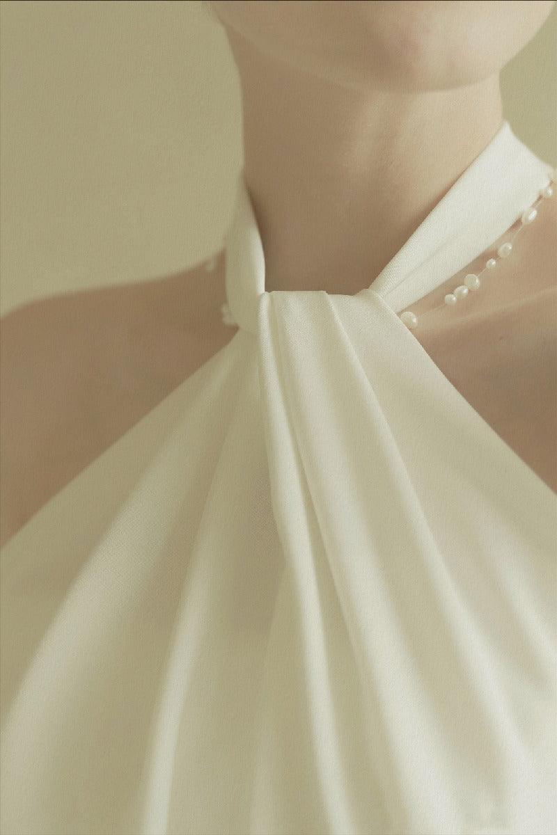 A-Line Sweep-Brush Train Acetate Satin Wedding Dress 655190338774 - COCOMELODY