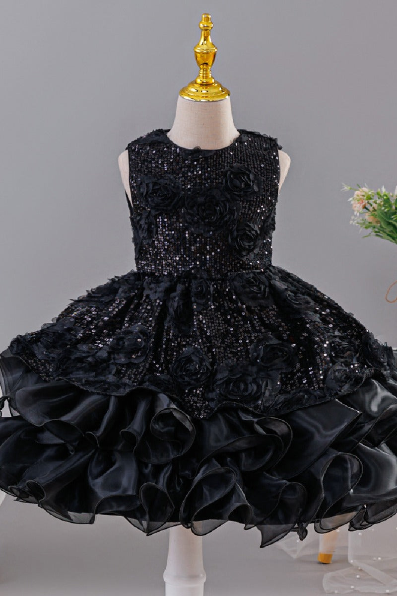 Sleeveless Round Neck Rosette Sequin Organza Flower Girl Dresses 1028863502898