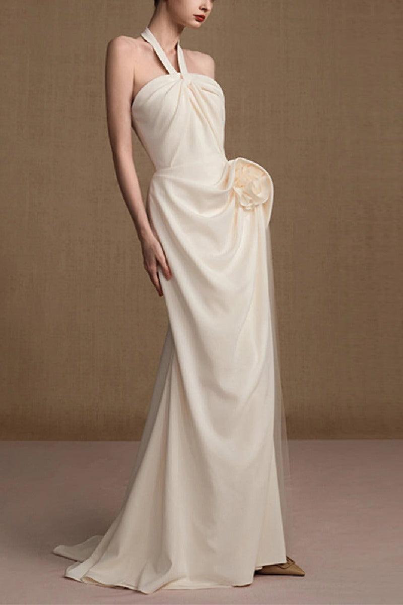Trumpet-Mermaid Sweep-Brush Train Satin Wedding Dress 782738567413 - COCOMELODY