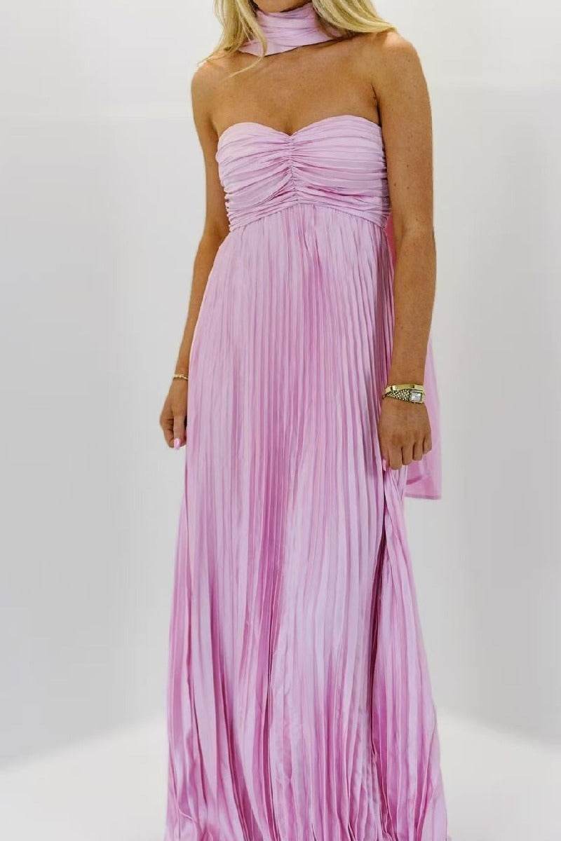 A-line Maxi Pleated Spandex Satin Formal Evening Dresses 937501662612 - COCOMELODY