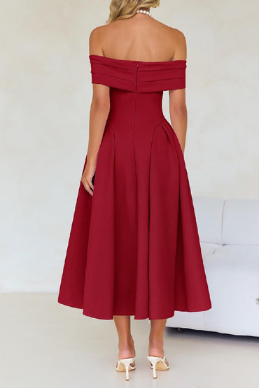 A-Line Tea Length Satin Formal Wedding Guest Dresses B0DS8NJRR3