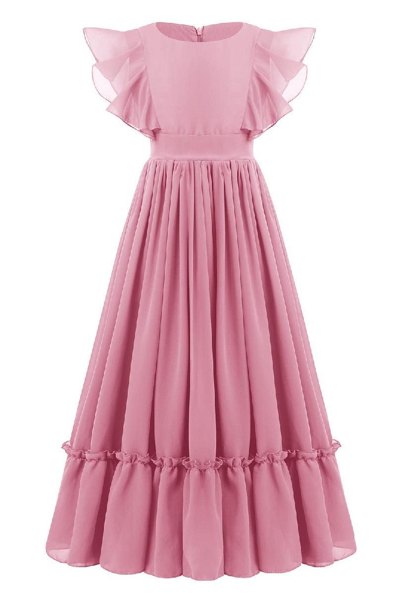 Ruffle Chiffon A-Line Junior Bridesmaid Gown B09JG8X785 - COCOMELODY