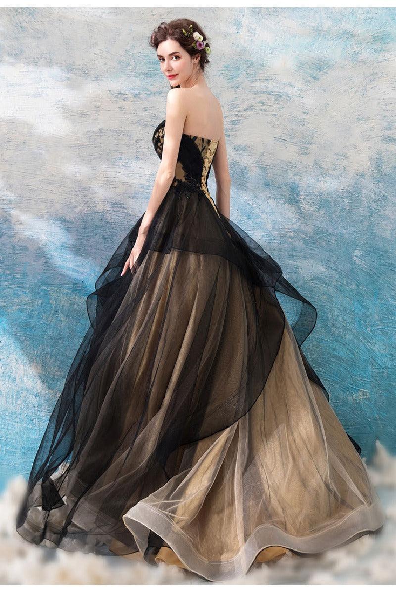 A-Line Sweep-Brush Train Lace Tulle Wedding Dress 702705160237 - COCOMELODY