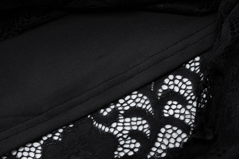 Lace patchwork slim long sleeved cocktail dress 769178582453