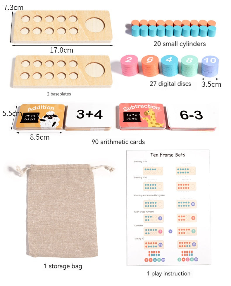 Wooden ten lattice array number sense teaching AIDS ten counter children's math puzzle toy 834097782183 - COCOMELODY