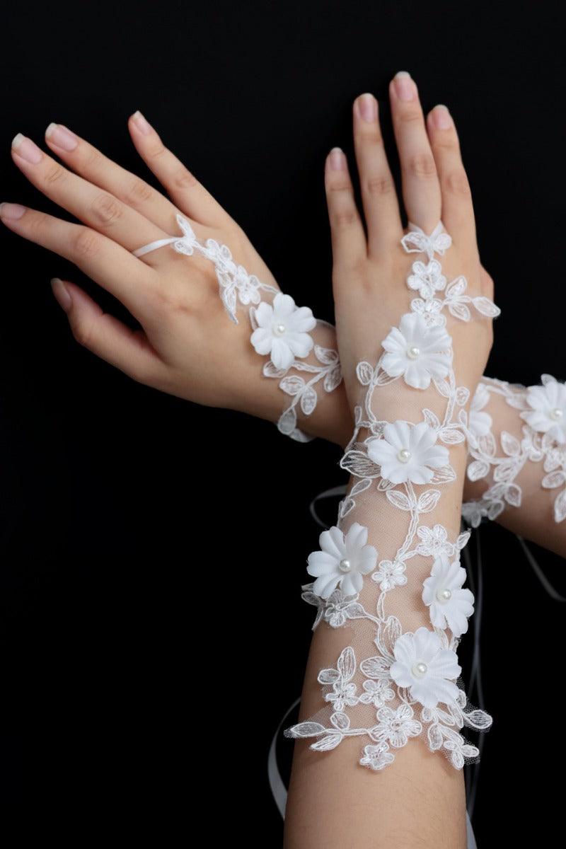 Floral Lace Fingerless Pearl Wedding Gloves 1070895243014 - 7 Days / Ivory - COCOMELODY