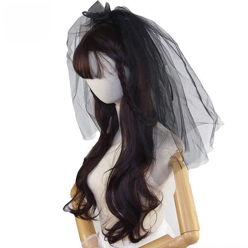 Black veil chiffon bow simple headdress with plain edge 607106461584 - COCOMELODY