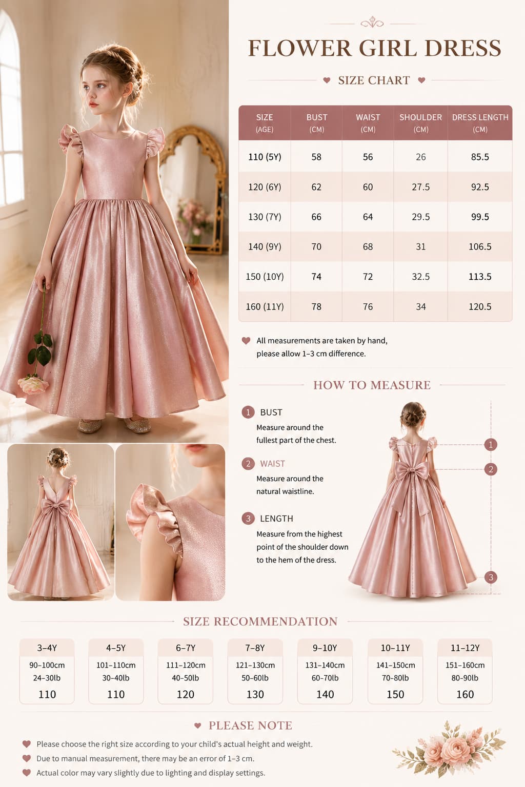 Glitter Fabric Gown Ruffle Sleeves Bow Floor Length Flower Girl Dresses 916560252784