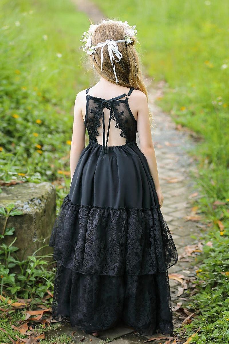 A-Line V-Neck Neckline Sleeveless Maxi Chiffon Flower Girl Dresses 751591439858