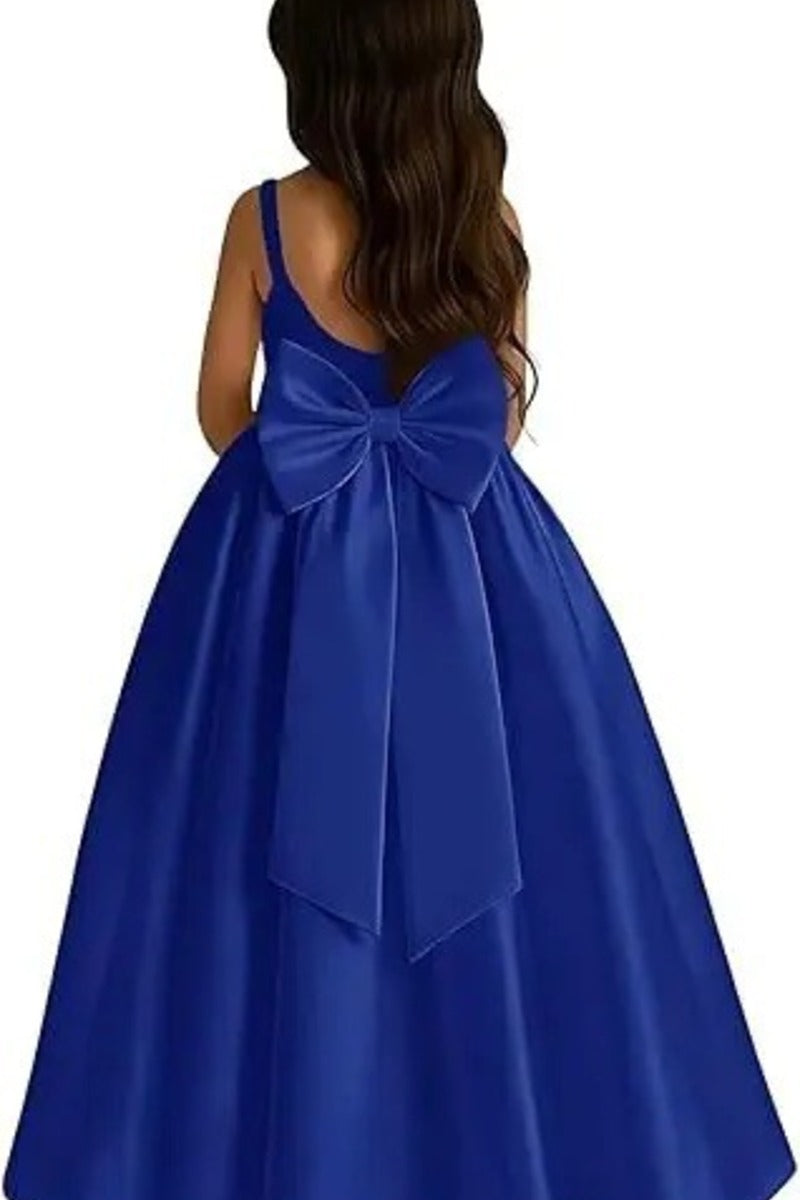 A-Line Scoop Neck Thin Strap Satin Gown Back Bow Flower Girl Dresses 1059110372999