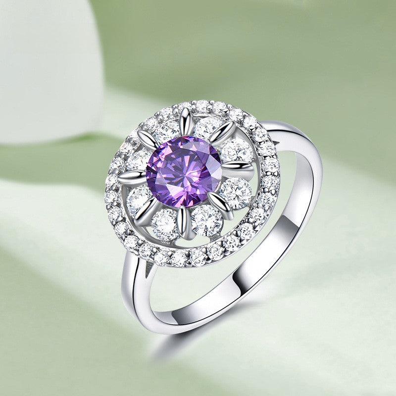 Diamond set Tanzanite sapphire round ring 615714724605 - COCOMELODY