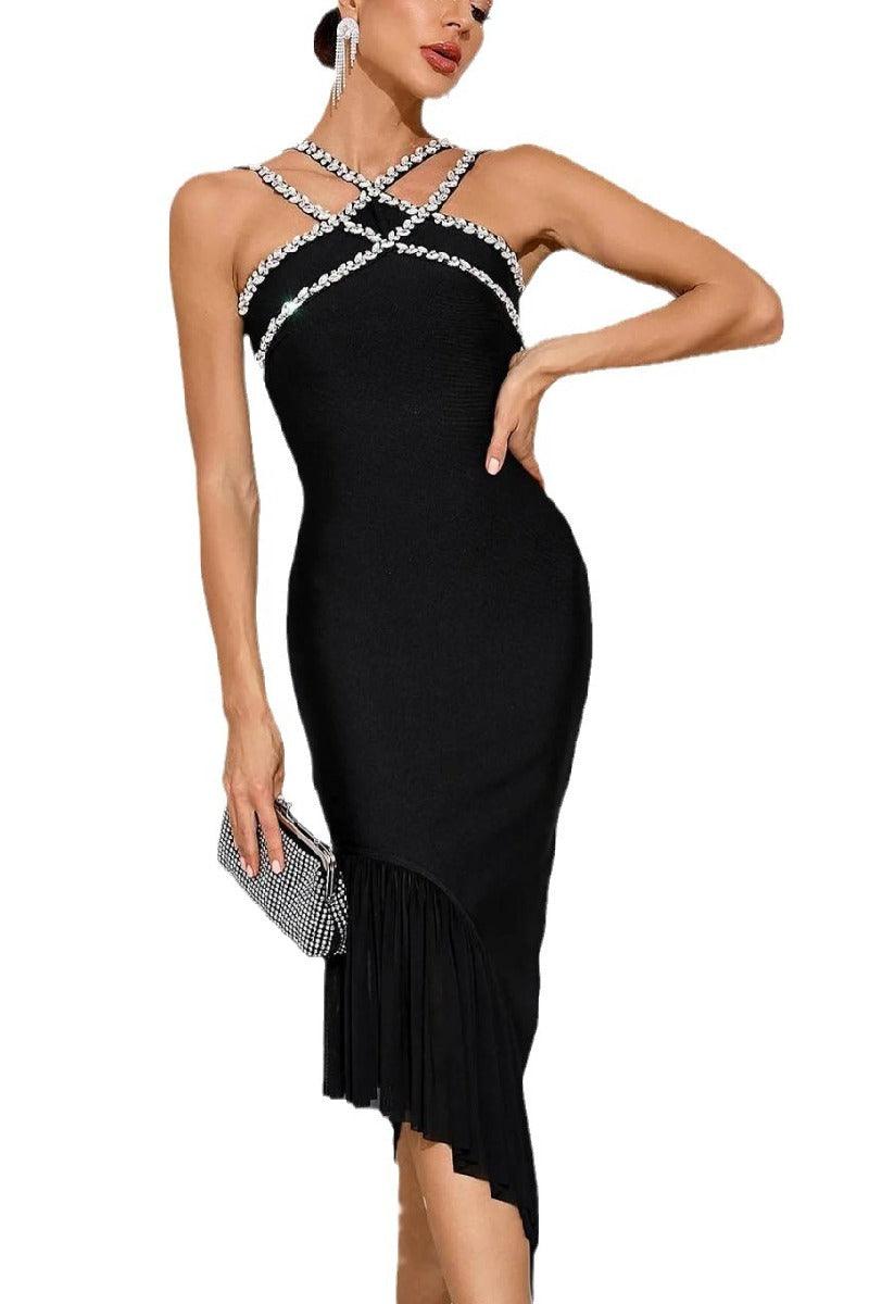Bandage evening dress irregular flanged hip wrap Hottiecocktail dress 821061402795 - COCOMELODY