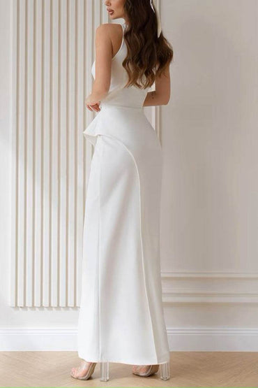 Sheath-Column Ankle Length Elastic Cloth Little White Dress 100030 - COCOMELODY