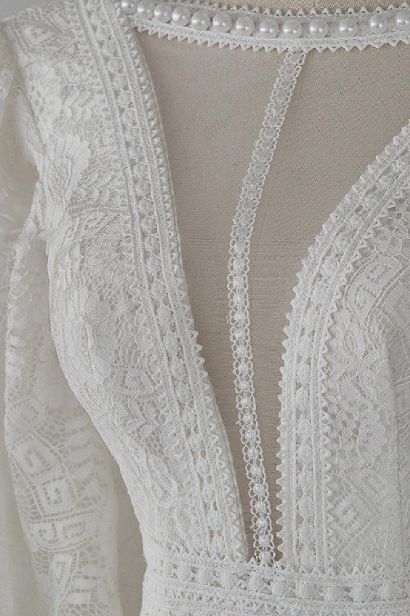Trumpet-Mermaid Sweep-Brush Train Lace Wedding Dress 719870409318 - COCOMELODY