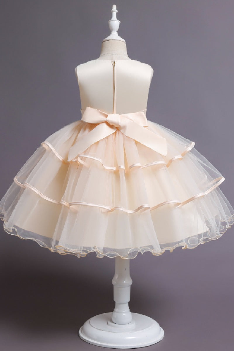 A-Line Round Neck Sleeveless Ruffled Tulle Knee Length Flower Girl Dresses 1029768342439