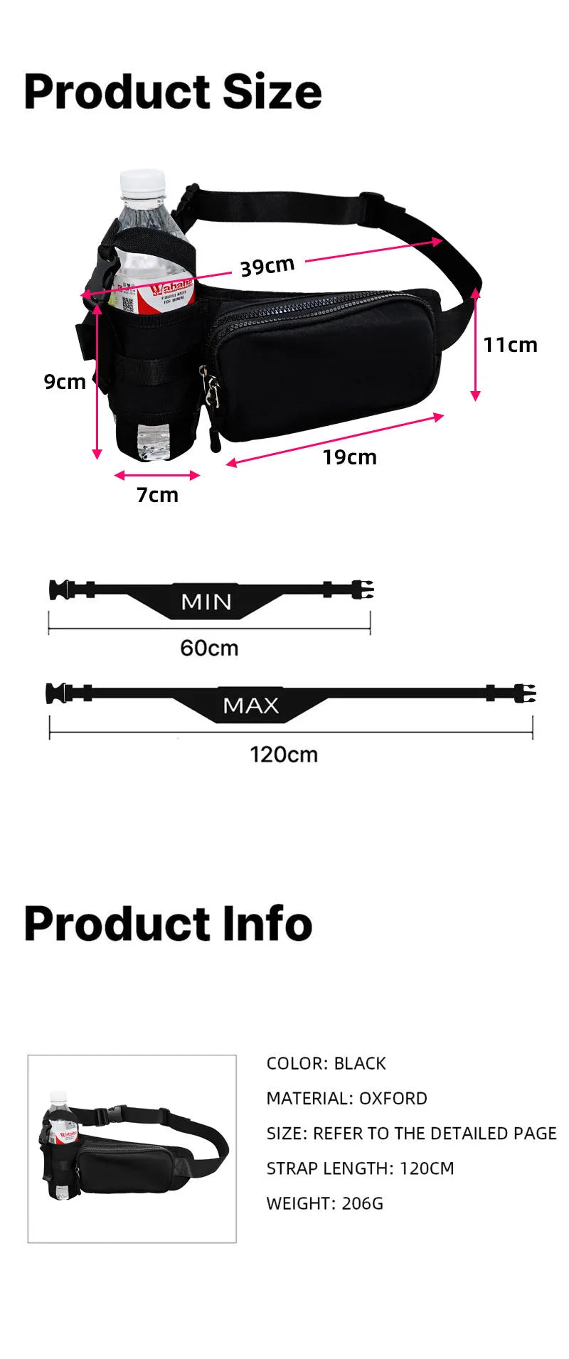 Simple large capacity portable body bag fitness waist pack waterproof 824365948544 - COCOMELODY
