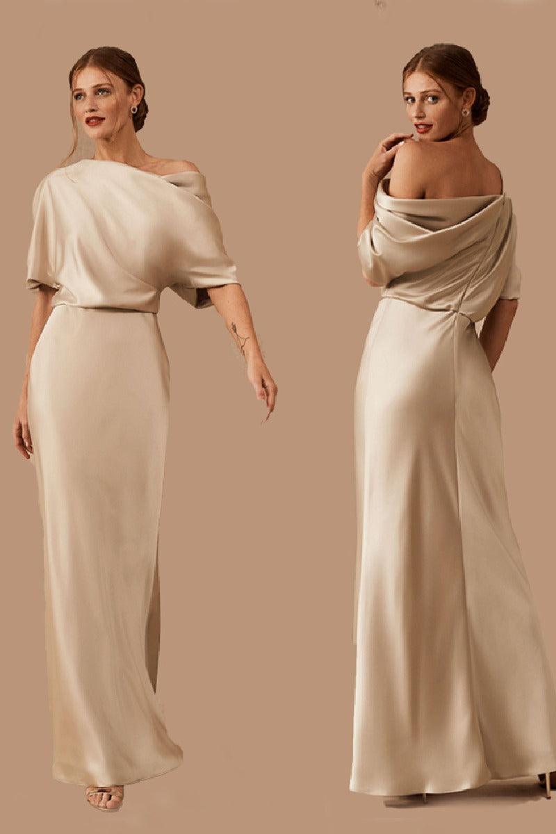 A-Line Maxi Stretch Satin Bridesmaid Dress 658382593437 - COCOMELODY
