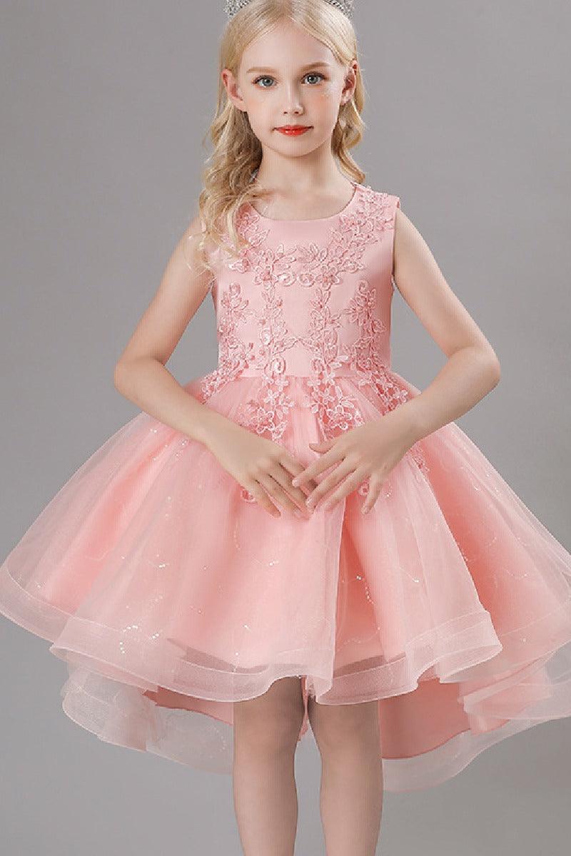 A-Line Scoop Neck Sleeveless High-Low Tulle Flower Girl Dresses 751391963514 - COCOMELODY