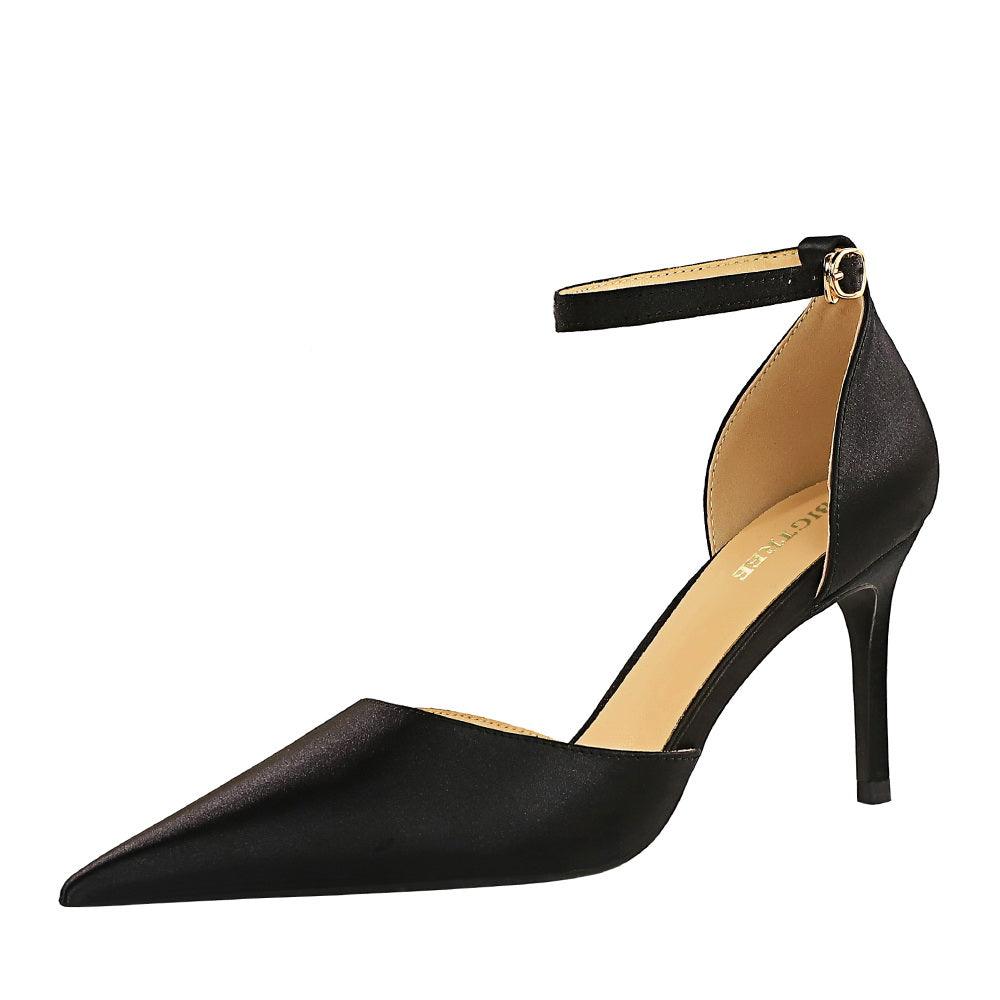 Champagne Satin Pointy Stiletto Heels 674228626275 - COCOMELODY