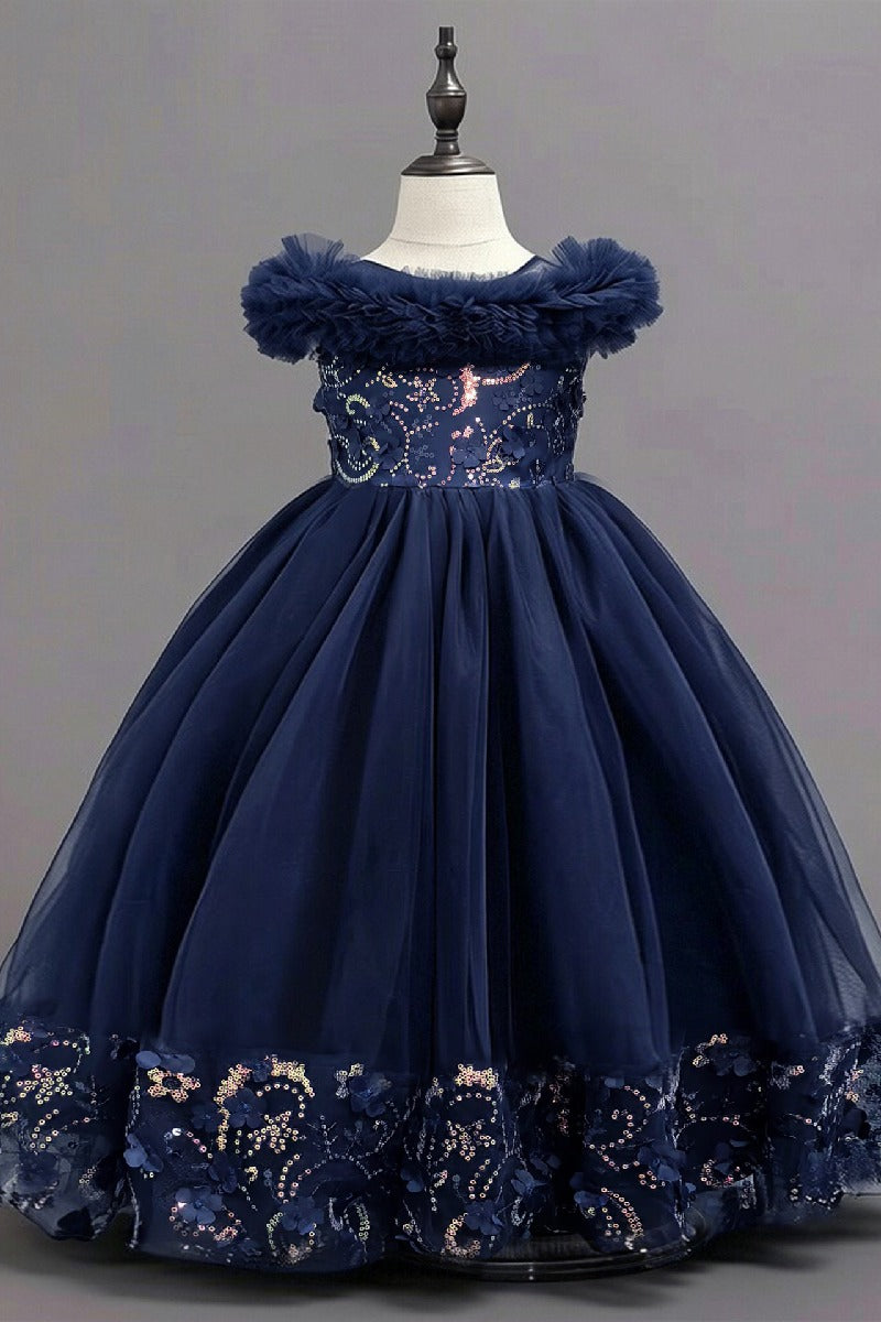 A-Line Off The Shoulder Sleeves Floor Length Tulle Flower Girl Dresses 1050836973299