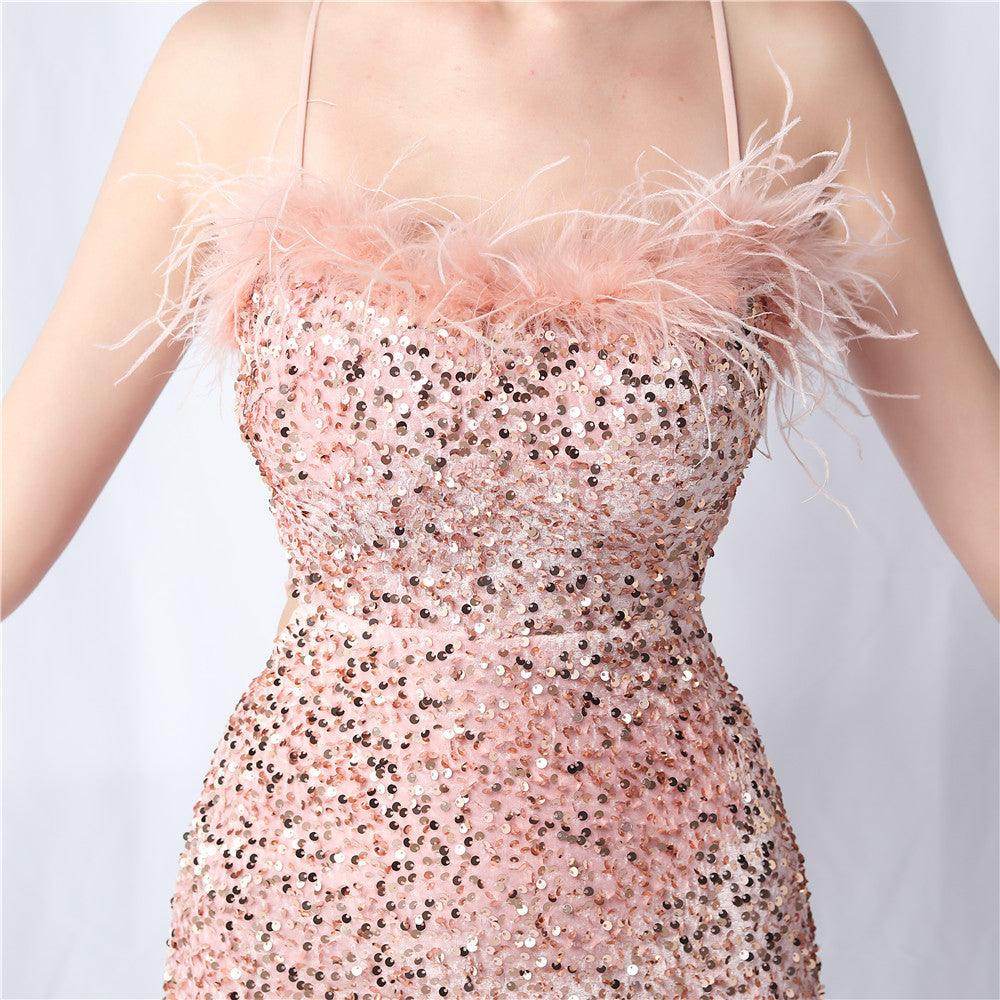 Sheath-Column Sweep-Brush Train Sequins Dress 749529420329 - COCOMELODY