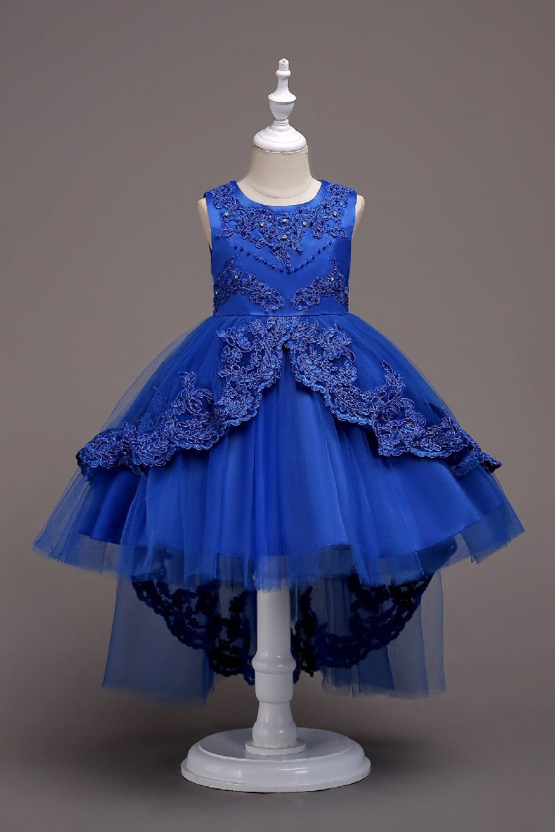 Princess Round Neck Sleeveless Double Layer Lace Overlay Hi-Low Tulle Flower Girl Dresses 1031501196583