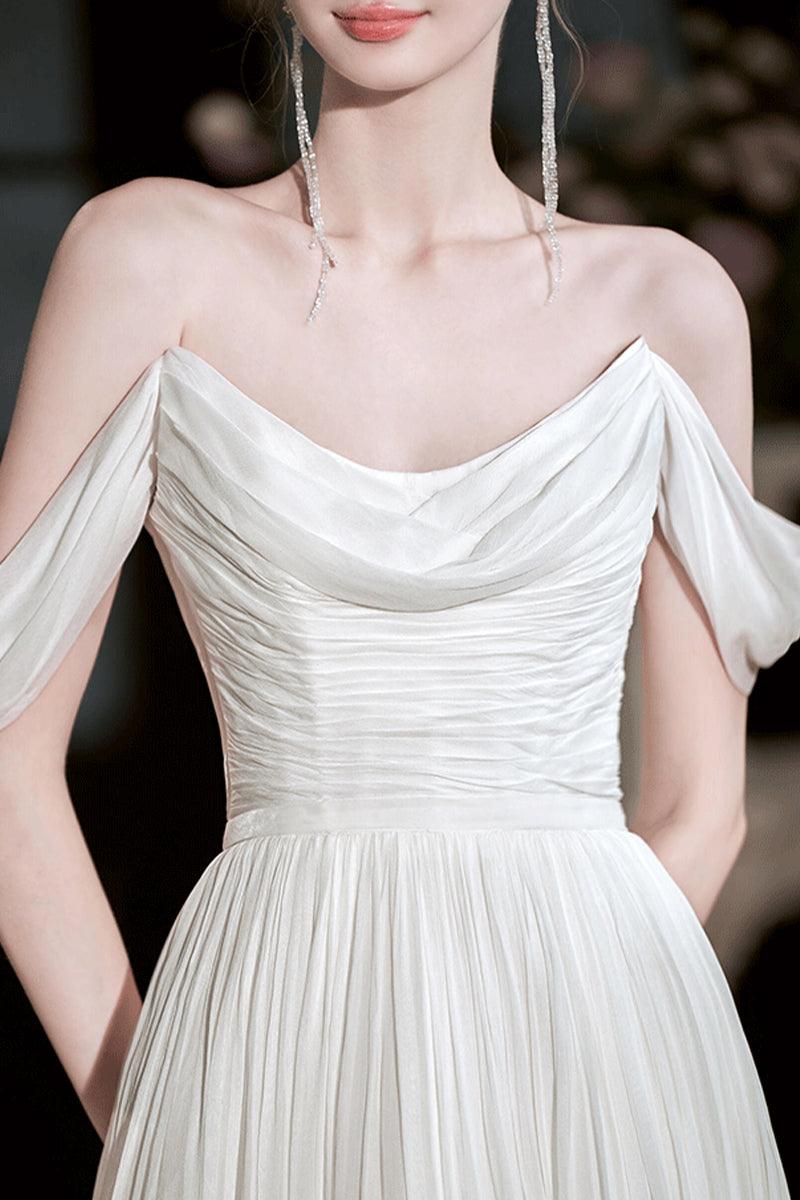 A-Line Sweep-Brush Train Chiffon Wedding Dress 811880629978 - COCOMELODY