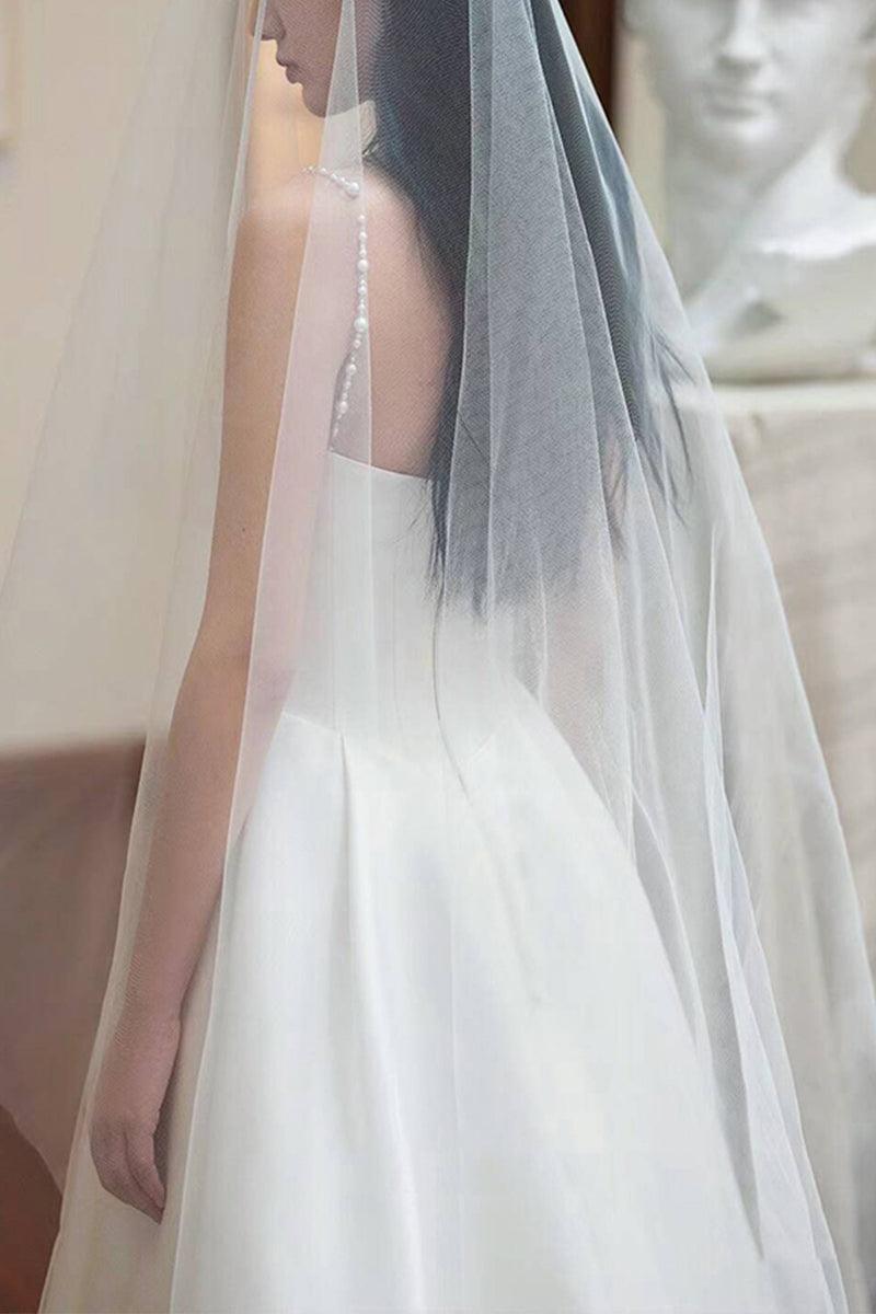 A-Line Sweep-Brush Train Satin Wedding Dress 803828592874 - COCOMELODY