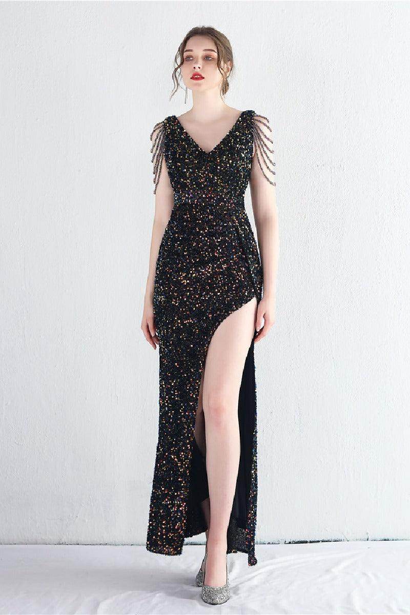 Trumpet-Mermaid Floor Length Sequins Dress 682786662179 - COCOMELODY