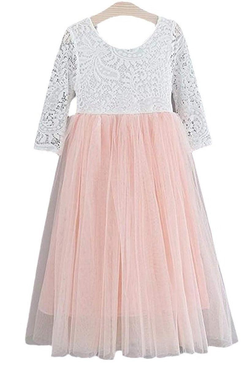 A-Line Scoop Neck Long Sleeve Lace/Tulle Flower Girl Dresses 725541112725 - COCOMELODY