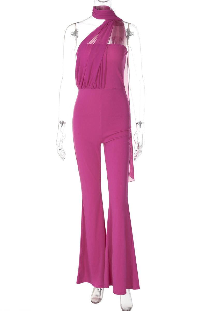 Stylish slim-fit strapless halter-neck streamer romper cocktail dress 807096176363 - COCOMELODY