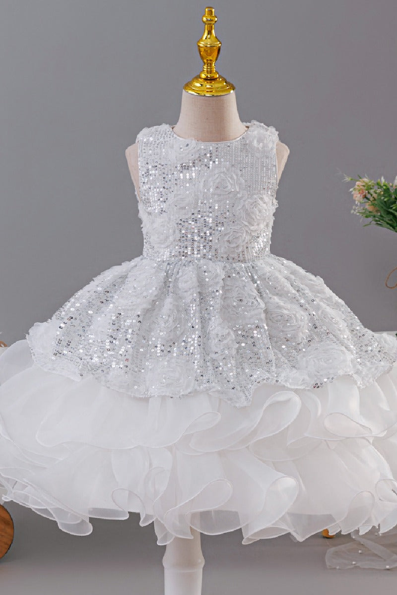 Sleeveless Round Neck Rosette Sequin Organza Flower Girl Dresses 1028863502898