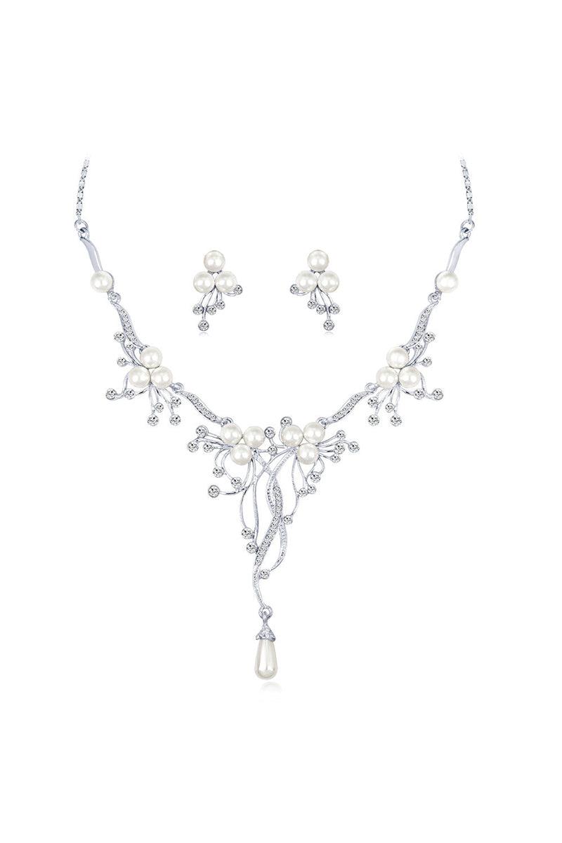 Alloy Zircon Pearl Necklace Earrings Jewelry  803869863410