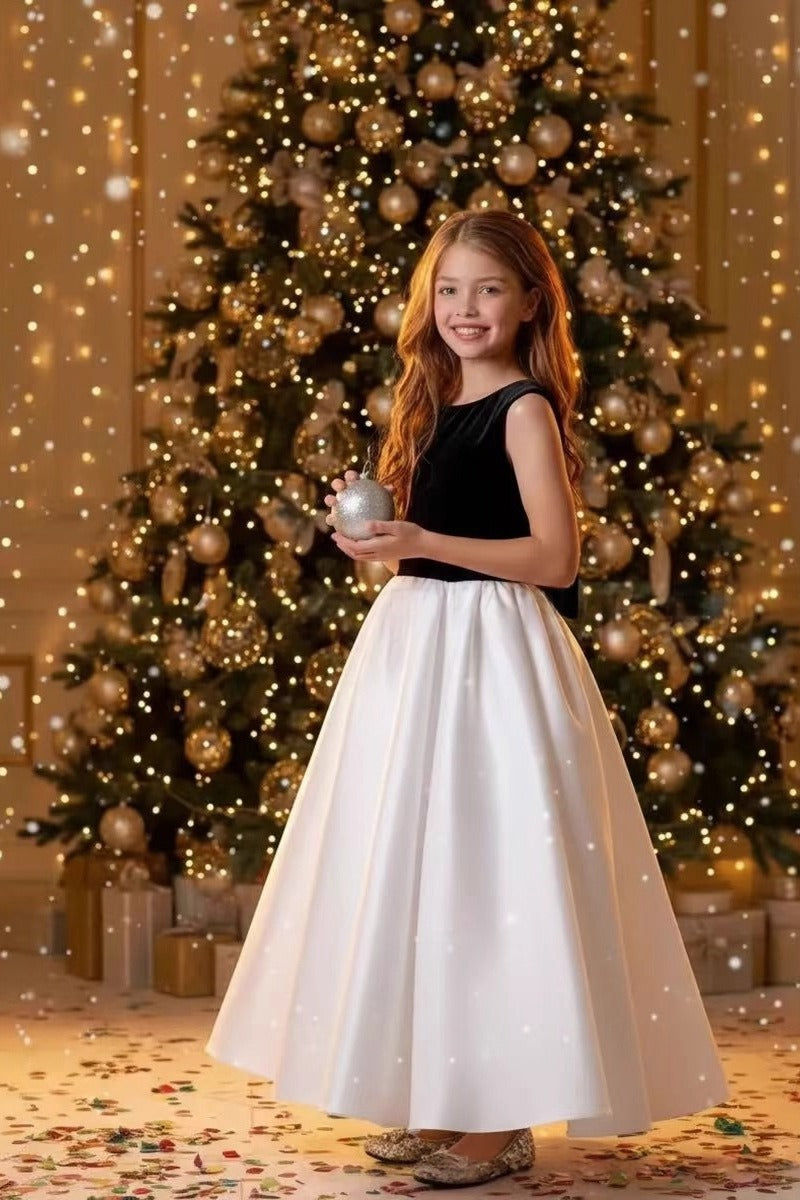 A-Line Satin Contrast Bodice with Bow Flower Girl Dresses 1009958013678