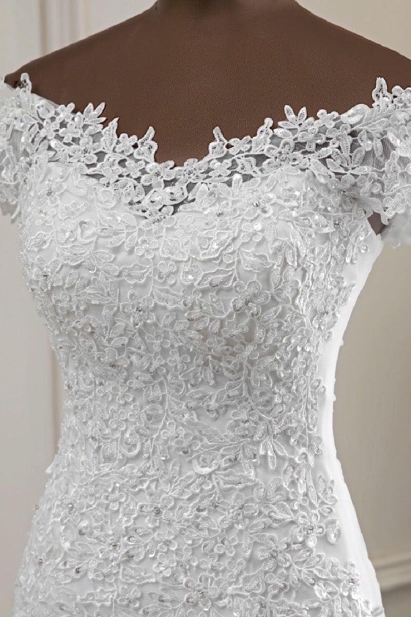 Trumpet-Mermaid Sweep-Brush Train Lace Tulle Wedding Dress 670594800287 - COCOMELODY