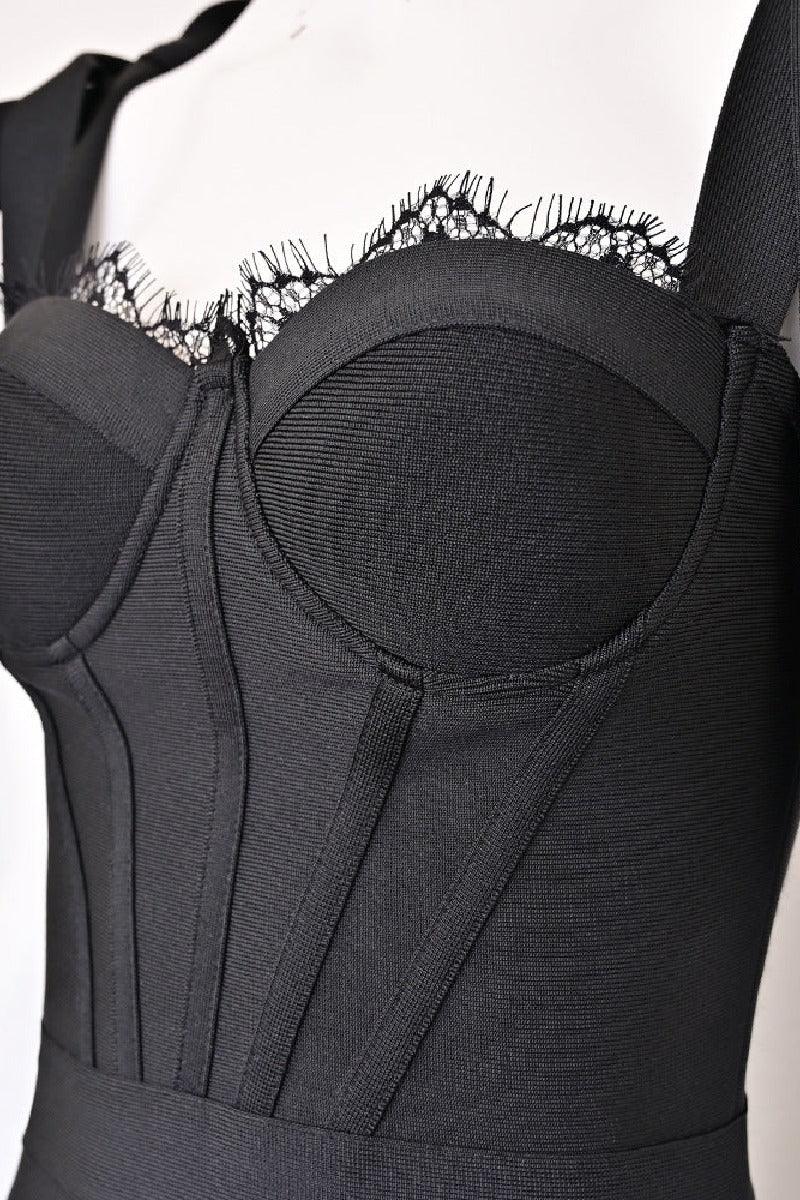Bow lace bandage dress fish tail wrap hip cocktail dress 829406663889 - COCOMELODY
