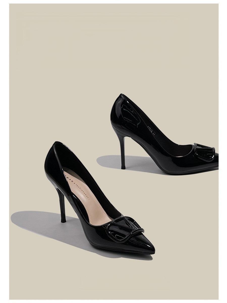 Faux Leather Pointy Stiletto Heels 726578630201 - COCOMELODY