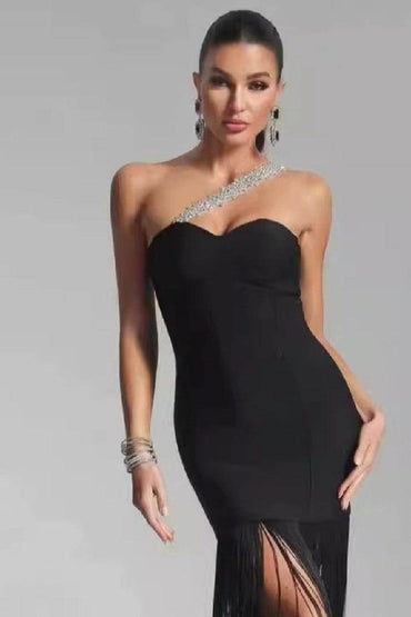 Tassel patchwork chest bandage cocktail dress 827186582328 - COCOMELODY