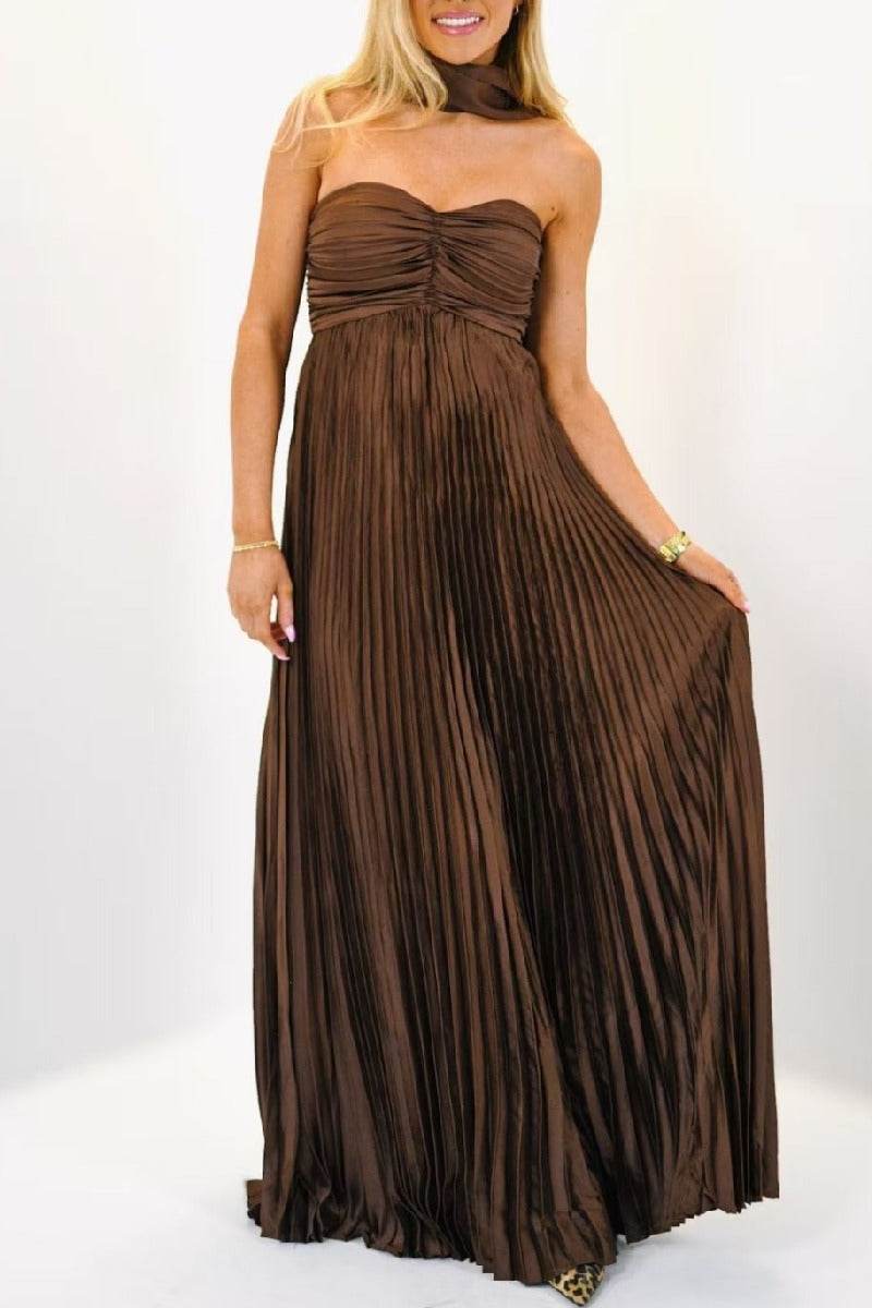 A-line Maxi Pleated Spandex Satin Formal Evening Dresses 937501662612 - COCOMELODY