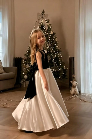 A-Line Satin Contrast Bodice with Bow Flower Girl Dresses 1009958013678 - 7 Days / As Picture / 80cm - COCOMELODY