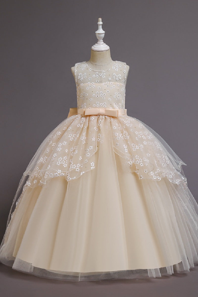 A-Line Illusion Neck Sleeveless Floor Length Tulle Flower Girl Dresses 1029774082419