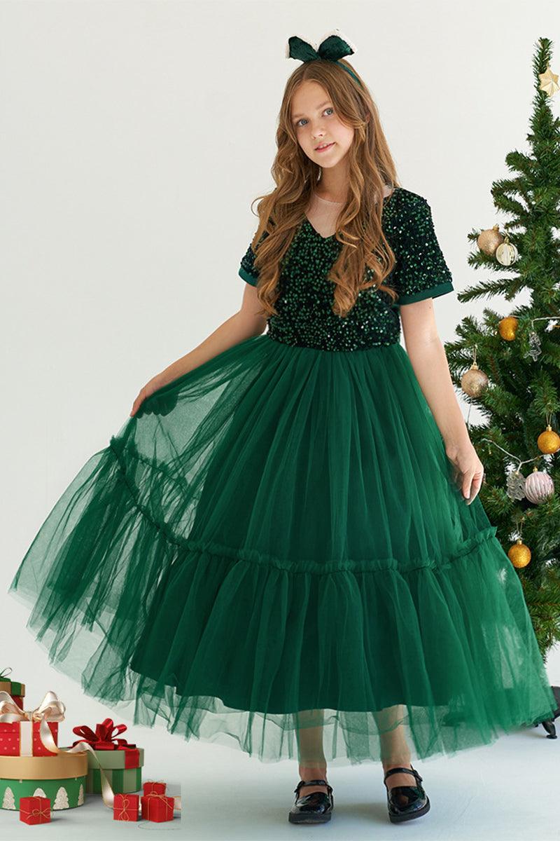A-Line Maxi Sequined Tulle Flower Girl Dress 735143524780