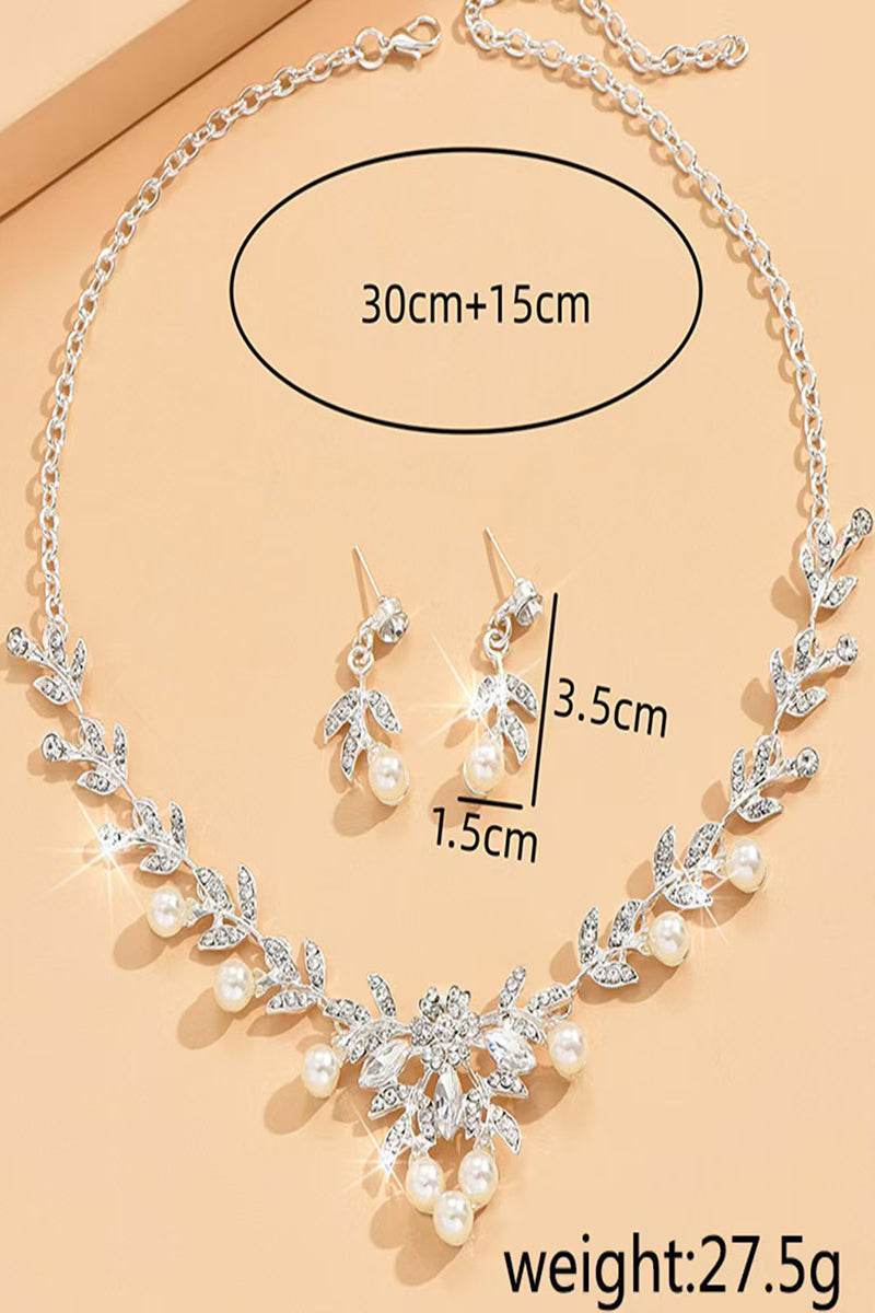 Elegant Pearl/Zircon Wedding Earrings/Necklace Jewelry Sets (Set of 2) 763288324417 - COCOMELODY