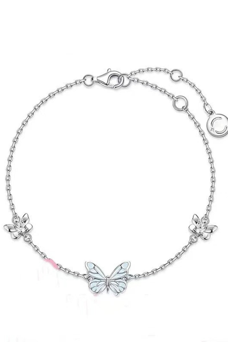 CZ Inlaid Bracelet Adjustable Thin Chain White Copper Silver 926000156001