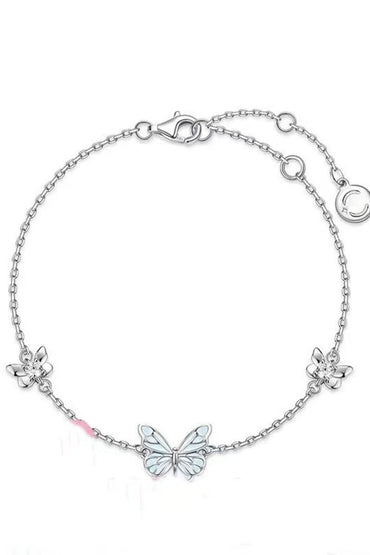 CZ Inlaid Bracelet Adjustable Thin Chain White Copper Silver 926000156001