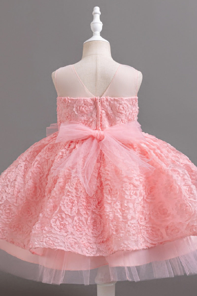 A-Line Illusion Neck Tulle Knee Length Flower Girl Dresses 1031516096156